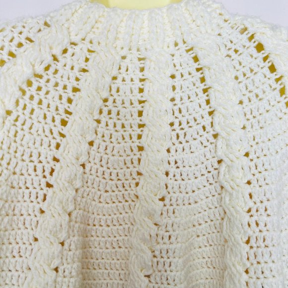 Chunky Hand Knit Cream Wool Cable Knit Icelandic Fisherman Women's Sweater. 2X - Picture 6 of 9